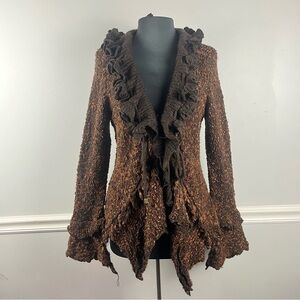 Pretty Angel Y2K Cardigan Ruffle Sweater Wool silk acrylic Brown Large